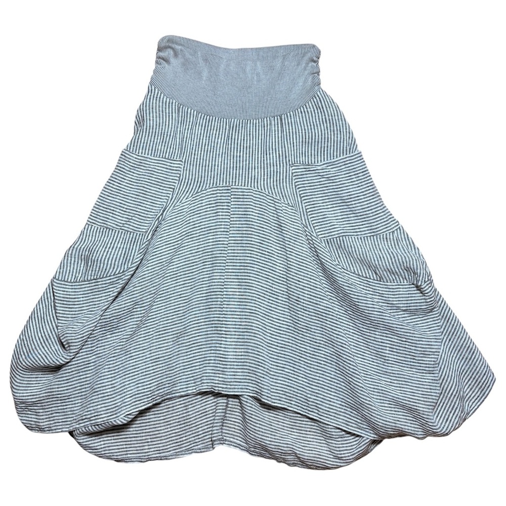 Inizio Magic Pocket Striped Linen Skirt In Gray/White Sz S